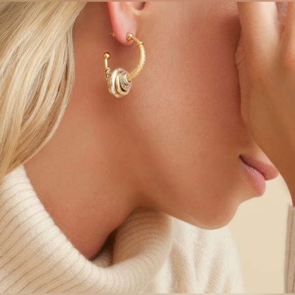 Gas Bijoux Authentic Maranzana Two-Tone Gold And Silver Small Hoop Earrings NWT - Picture 3 of 11